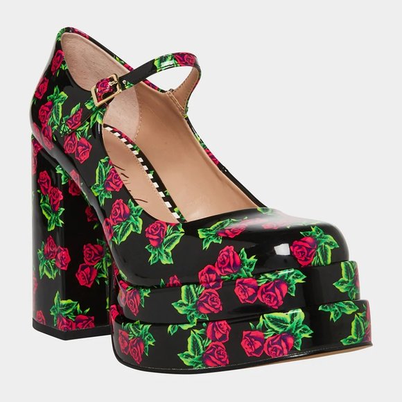 BRAND NEW Betsey Johnson 80TH BIRTHDAY BLONDIE ROSE MARYJANE PLATFORMS Size 9.5 - Picture 3 of 8